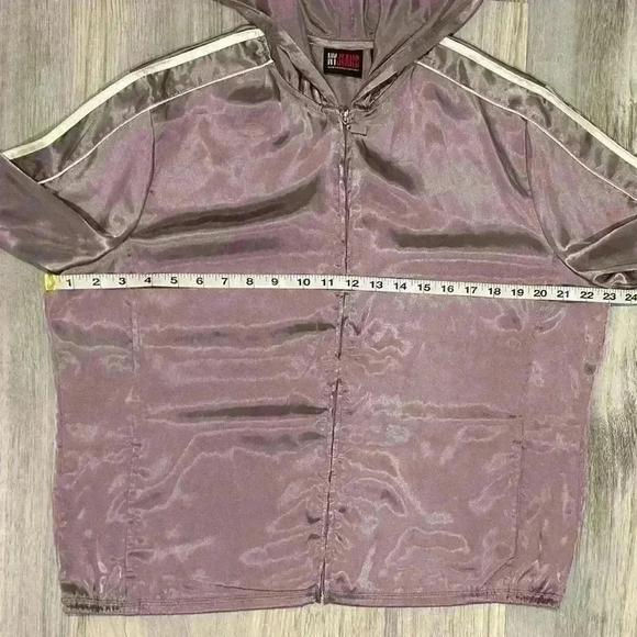 NY Jeans New York & Company Women’s Satin Hooded Zip Up Jacket Purple Size L - Picture 7 of 7